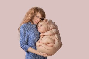 Patricia Piccinini, Australia b.1965 / The Bond 2016 / Silicone, fibreglass, human hair, clothing  / 162 x 56 x 50cm / Courtesy of the artist, Tolarno Galleries, Melbourne; Roslyn Oxley9 Gallery, Sydney; and Hosfelt Gallery, San Francisco