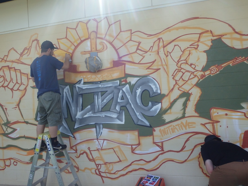 Artists working on the mural